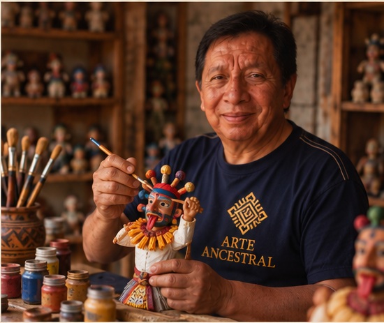 Marcelo trabajando una figura de Diablo Huma en su taller